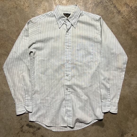 Vintage 70s Sears Blue Striped Dress Button Up Shirt - Picture 1 of 3